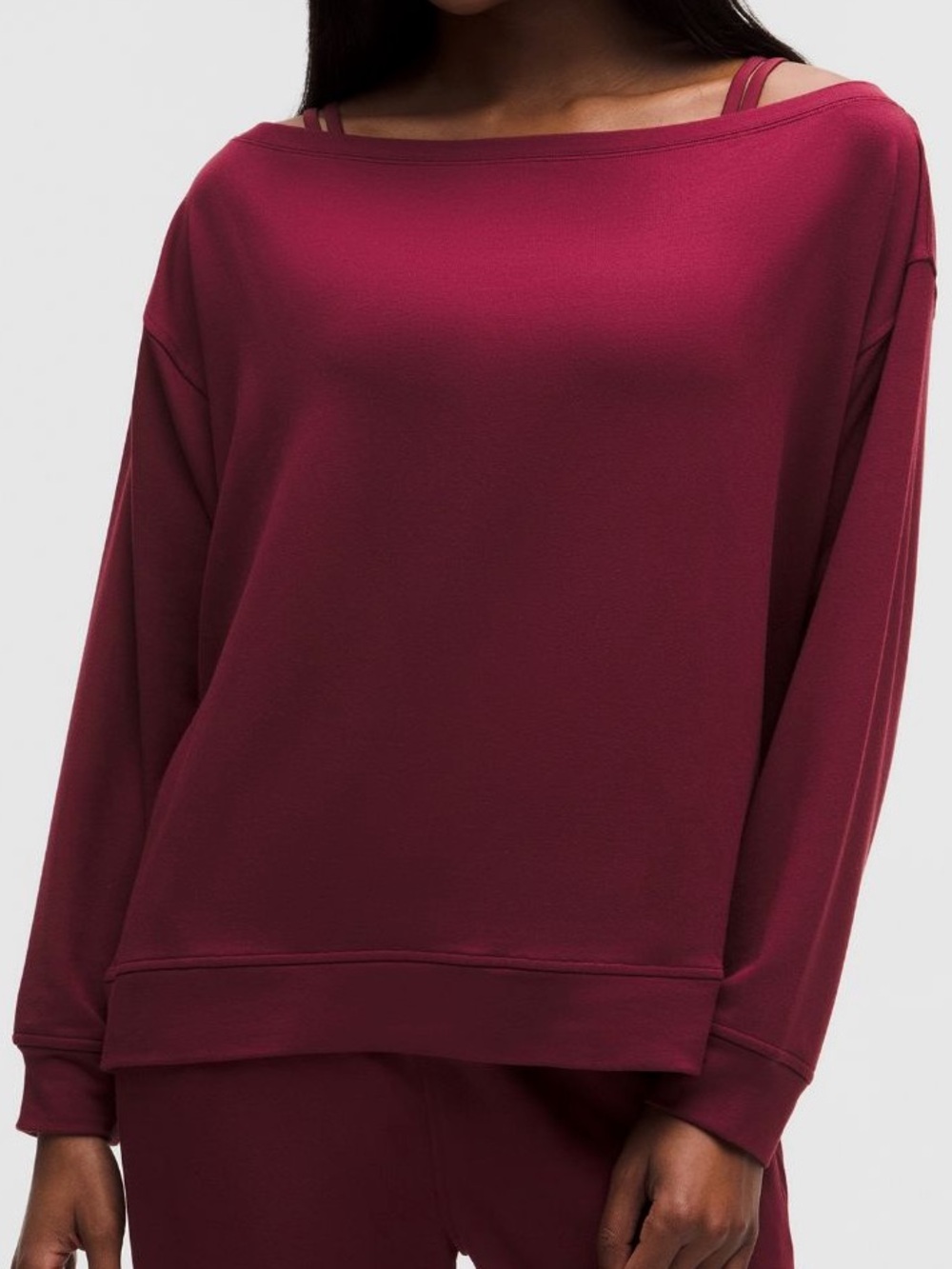 NWT lululemon BeCalm Oversized Boatneck Long-Sleeve Shirt Modal Burgundy